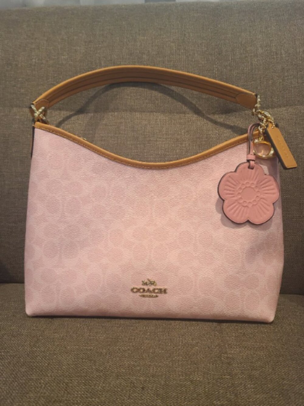 Coach CEL12 Pink Shoulder Bag Signature Canvas Handbag Floral Detail - Picture 1 of 8